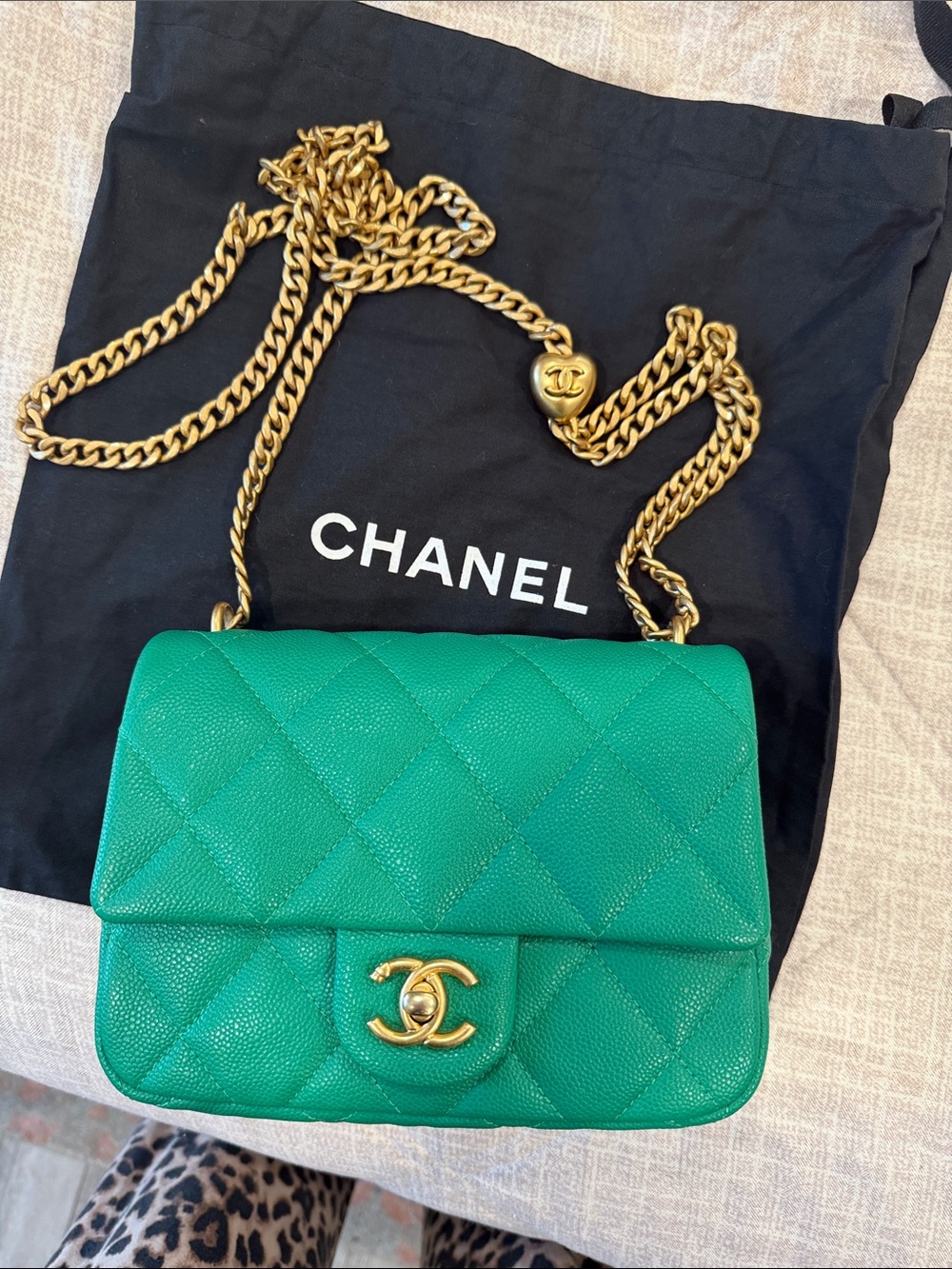 CHA*NEL Green Quilted Leather Mini Flap Bag with Gold Hardware*read description*